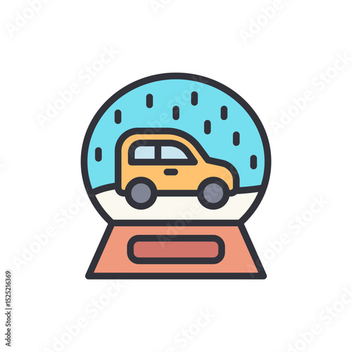 Nostalgic Winter Transport In A Classic Snow Globe Illustration