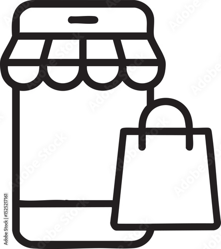 Online Shopping Concept Smartphone Displaying Storefront Awning with Shopping Bag Representing E commerce and Digital Retail