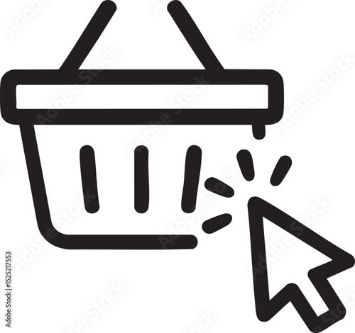 Online Shopping Cart with Cursor Clicking Representing E commerce and Digital Purchasing Experience black white