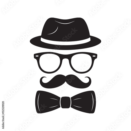 Dapper Gentleman's Accessories: Hat, Glasses, Mustache, and Bow Tie