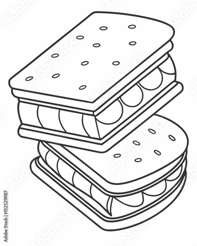 Outline drawing vector, ice cream sandwich, clear lines, simple design.