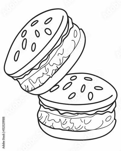 Outline drawing vector, ice cream sandwich, clear lines, simple design.