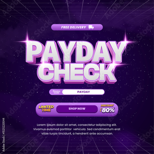 Payday Shopping Sale discount deals with Dark purple gradient Editable text effect Galaxy Futuristic style Premium Promotion Marketing banner