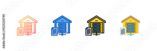 Data Warehouse icon set multiple style collection