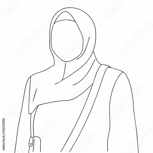 and drawn faceless woman wearing hijab drawing illustration minimalist line drawing on white background 