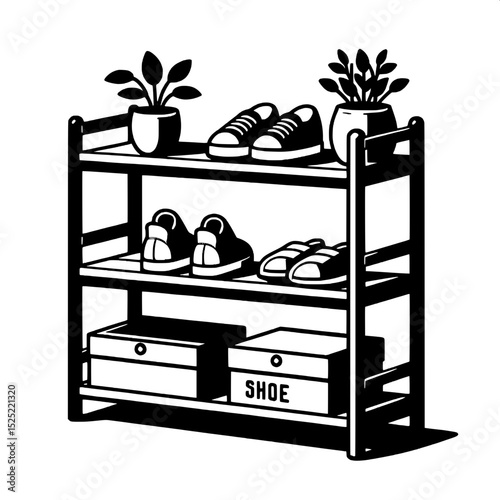 Black and White SVG of a Shoe Rack