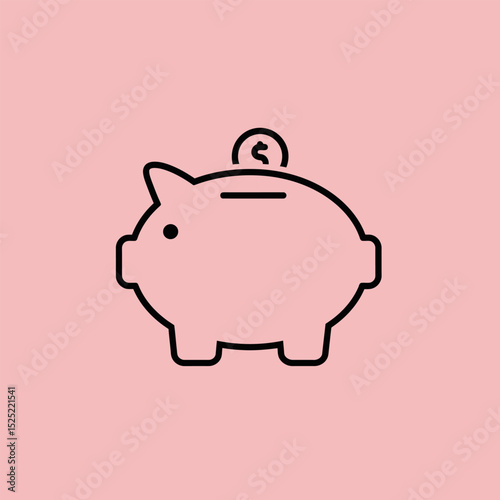 Piggy bank with coin. Money saving, banking, finance, economy, investment concept. 3d vector icon. Cartoon minimal style.