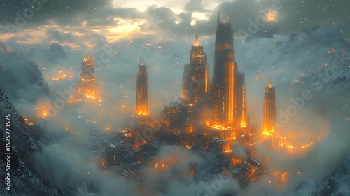 Futuristic cityscape in cloudscape