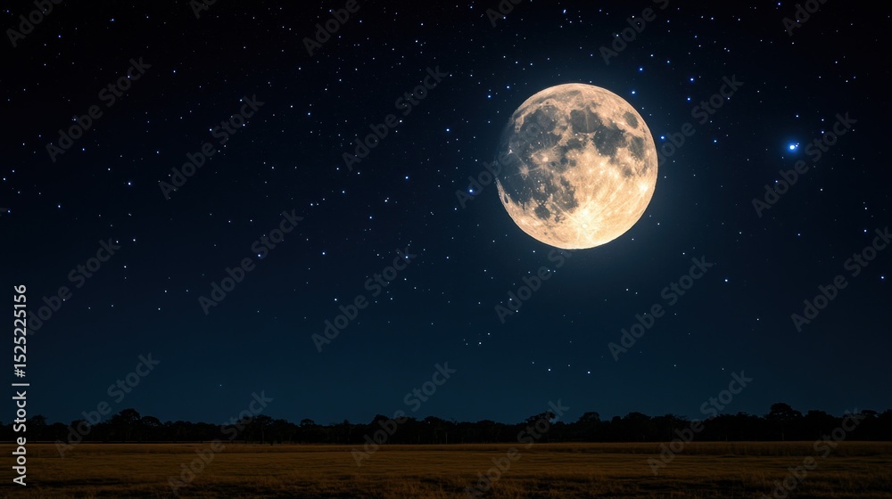 Fototapeta premium Full moon over field at night