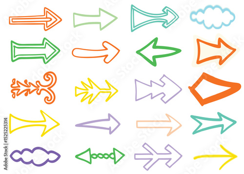 A diverse collection of arrow icons and symbols for web design, business, and directional illustrations