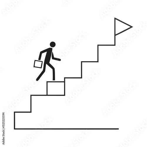 business man Climbing stairs career progress silhouette line art icon illustration on white background