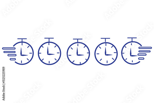 Set of timer clock faces and stopwatch icons. The countdown timer displays hours and minutes. Stopwatch shows intervals ranging .  Kitchen timer icon with minutes. Vector