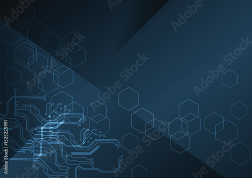 Abstract Vector Futuristic Hexagon Circuit Background Design on Dark Blue Technology Background. Illustration Vector Design