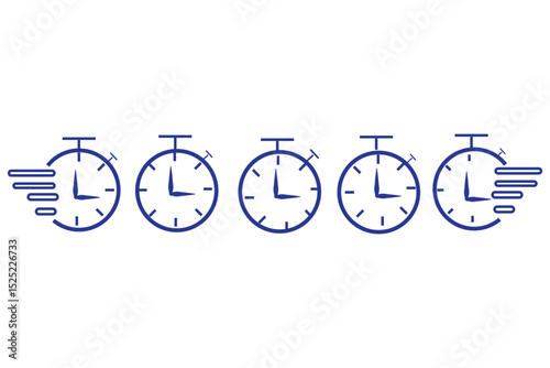 Set of timer clock faces and stopwatch icons. The countdown timer displays hours and minutes. Stopwatch shows intervals ranging .  Kitchen timer icon with minutes. Vector