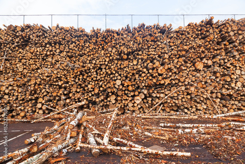 Open warehouse for harvesting and transporting felled trees and timber.