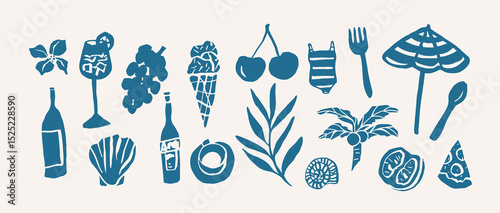 Flat vector whimsical doodle beach collection