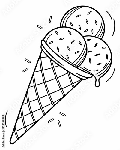 Vector art, outline style, gelato scoops, different textures hinted by line variation, white background.