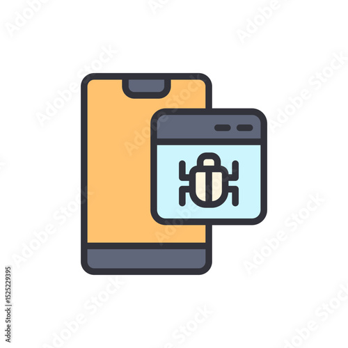 Mobile Vulnerability Concept Represented Through Phone And Insect Icon