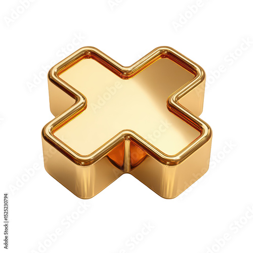 Golden X symbol 3D render luxury design, isolated on transparent background, perfect cutout, PNG