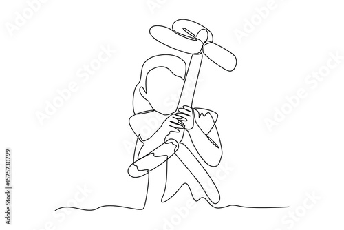Continuous one line drawing of a baby playing balloon at garden. Entertainment activity minimalist concept. Entertainment area.