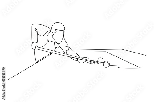 Continuous one line drawing of a man playing billiard alone. Entertainment activity minimalist concept. Entertainment area.