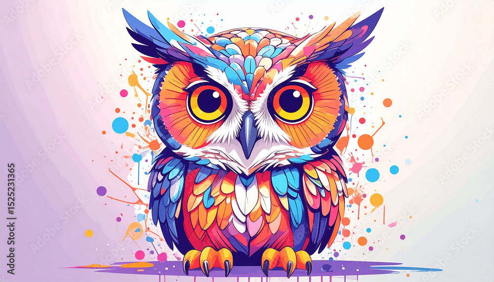 Naklejka premium Colorful owl illustration with vibrant feathers isolated on transparent background