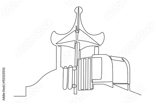 Continuous one line drawing of palace children's entertainment. Entertainment activity minimalist concept. Entertainment area.