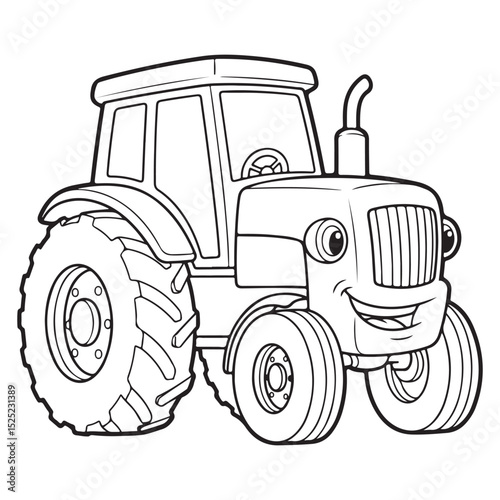 Cartoon farm tractor suitable for coloring pages - vector illustration