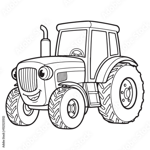 Cartoon farm tractor suitable for coloring pages - vector illustration