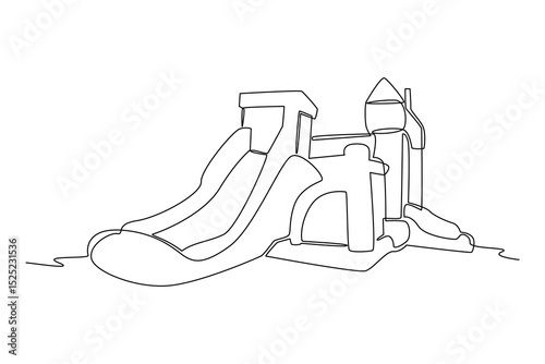 Continuous one line drawing of children's entertainment place, balloon jumping toy palace. Entertainment activity minimalist concept. Entertainment area.