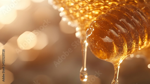 Golden Honeycomb with Dripping Honey a Sweet and Healthy Indulgence