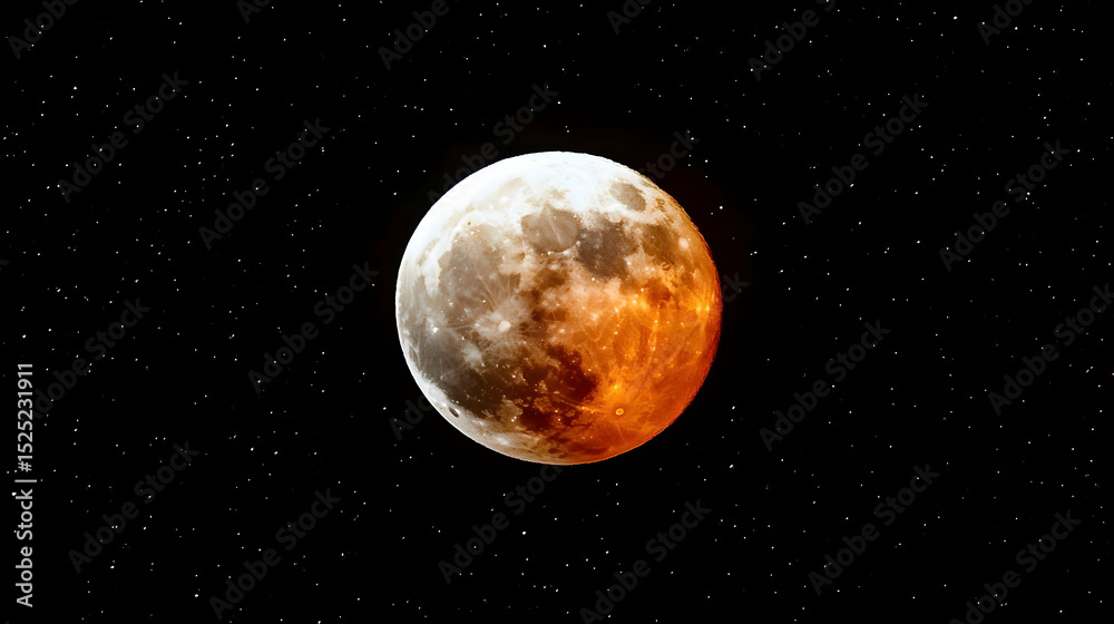 Fototapeta premium Ethereal lunar eclipse illuminating the cosmos with fiery and silver tones