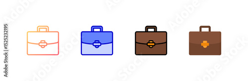 Briefcase icon set multiple style collection
