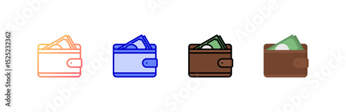 Wallet icon set multiple style collection