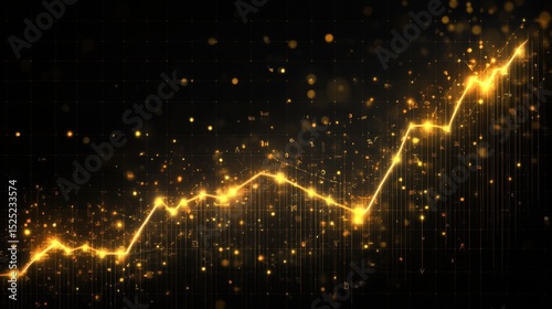 Abstract golden financial growth lines over dark black background, conveying futuristic market analysis