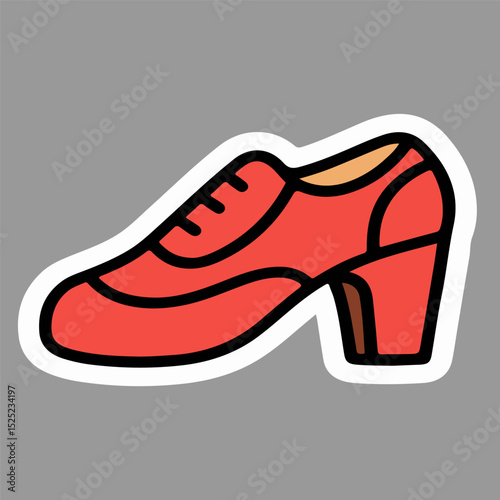 Red women’s dance shoes icon vector with medium heel, perfect for performance wear, elegant moves, ballet themes, or female fashion illustration sets.