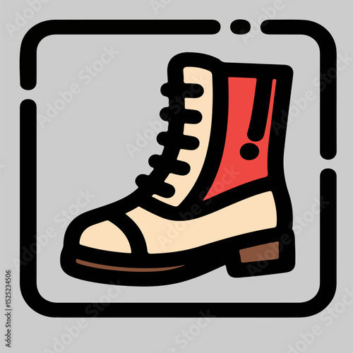 Stylish brown leather boots icon vector with high ankle design, ideal for hiking, mountain wear, or tough outdoor fashion-themed applications and assets.