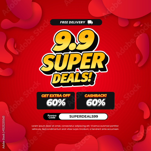 9.9 Super September Day Sale discount deals with mix red gradient Editable text effect Dynamic Fluid deep Premium Promotion Marketing Square banner