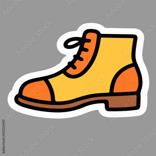 Brown and yellow oxford shoes icon vector with lace detail, perfect for retro male fashion assets, vintage styling, or classic formal wear visuals.