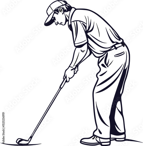 Golfer putting on the green line art illustration