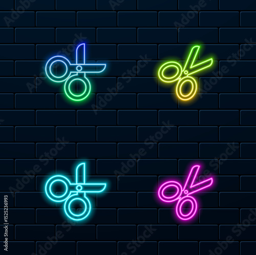 Isolated scissors icon, vector illustration. neon style.