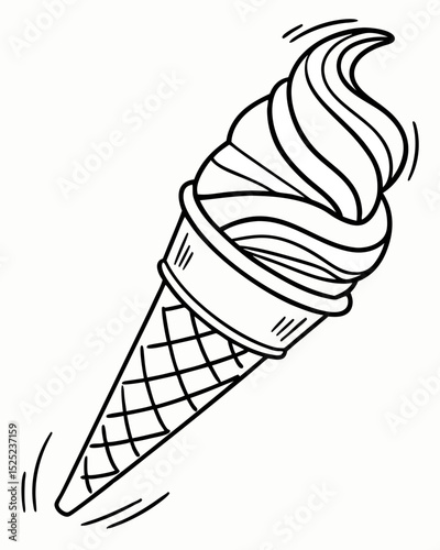Vector illustration, outline, soft serve ice cream, iconic swirl, simple, isolated.