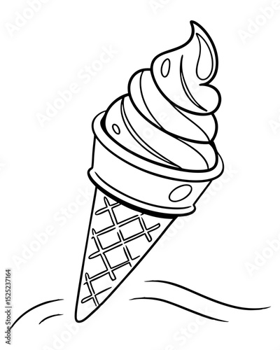 Vector illustration, outline, soft serve ice cream, iconic swirl, simple, isolated.