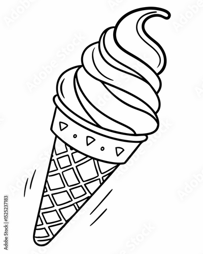 Vector illustration, outline, soft serve ice cream, iconic swirl, simple, isolated.