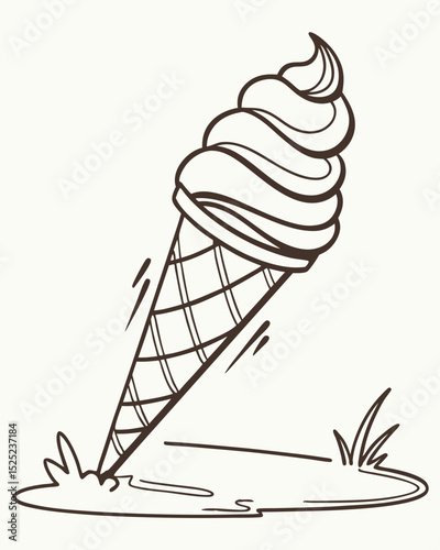Vector illustration, outline, soft serve ice cream, iconic swirl, simple, isolated.