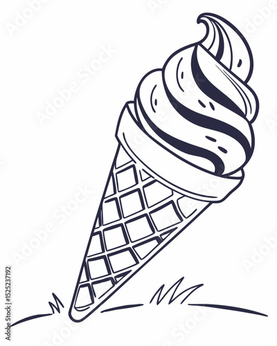 Vector illustration, outline, soft serve ice cream, iconic swirl, simple, isolated.
