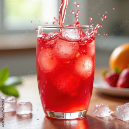 Wallpaper Mural Refreshing ABC juice pouring into glass with ice cubes - vibrant beverage splash Torontodigital.ca