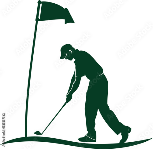 Golfer putting on green near flag vector illustration