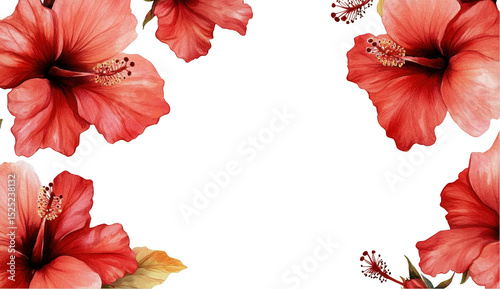 Red Hibiscus Flower Frame on Black Background