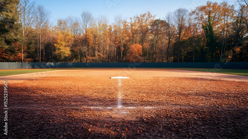 Autumnal baseball field showing the transition of seasons in the park